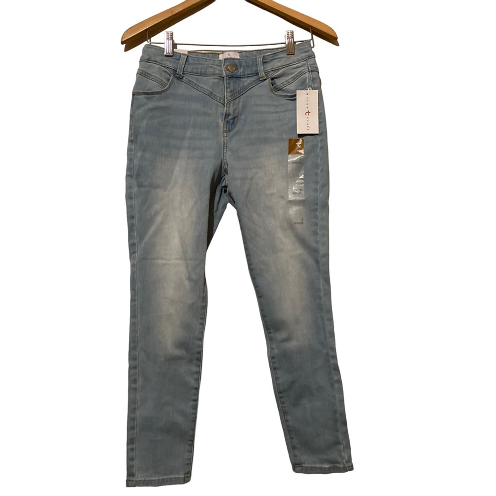 True Craft Womens‎ Size 6 Skinny Ankle Jeans Blue Light Wash Mid Rise Zip New